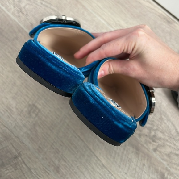 Prada Blue Velvet Pointed Toe Mules with Crystal Embellishments 37.5 - Picture 6 of 7